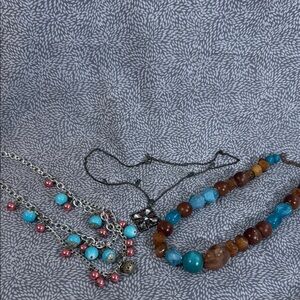 Bundle of 3 Elegant Beaded Necklaces in Turquoise and Brown